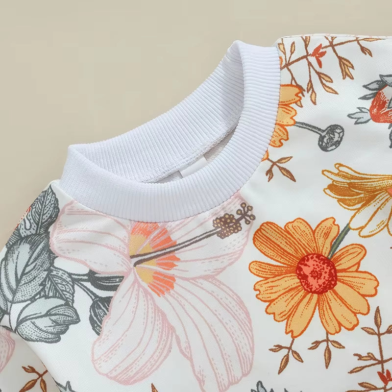 2024-05-23  Toddler Girls Fall Outfits Floral Print Long Sleeve Sweatshirt and Elastic Sweatpants Set Baby Clothes