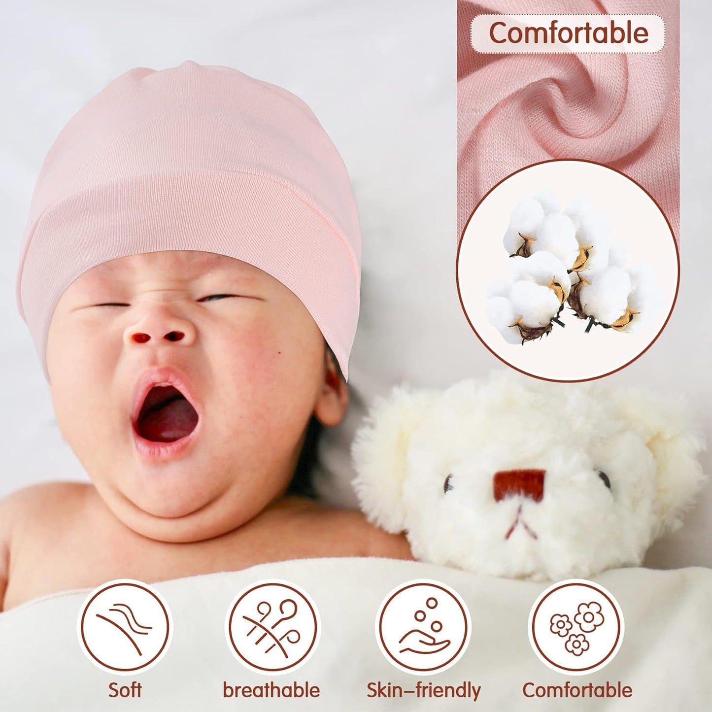 Newborn Baby Hat and Mittens Set - Soft Cute Mittens and Hat for Baby Girls and Boys 0-6 Months