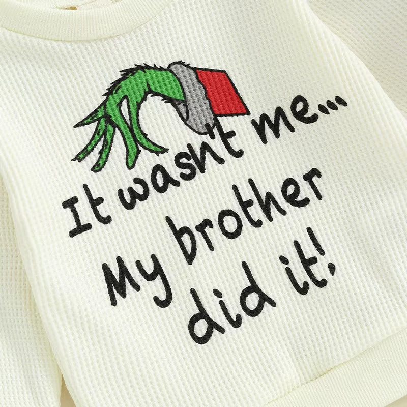 Baby Girl Boy Christmas Outfit Letter Monster Hand Pattern Long Sleeve Waffle Sweatshirts Long Pants 2Pcs Fall Clothes Set