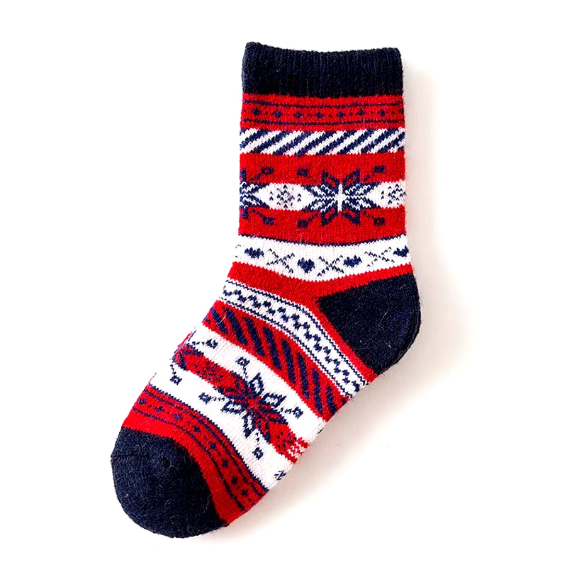 Children Winter Wool Socks Fair Isle Jacquard Weave Pattern Socks for Boys Girls Warm Thick Socks Kids Christmas Footwear Baby