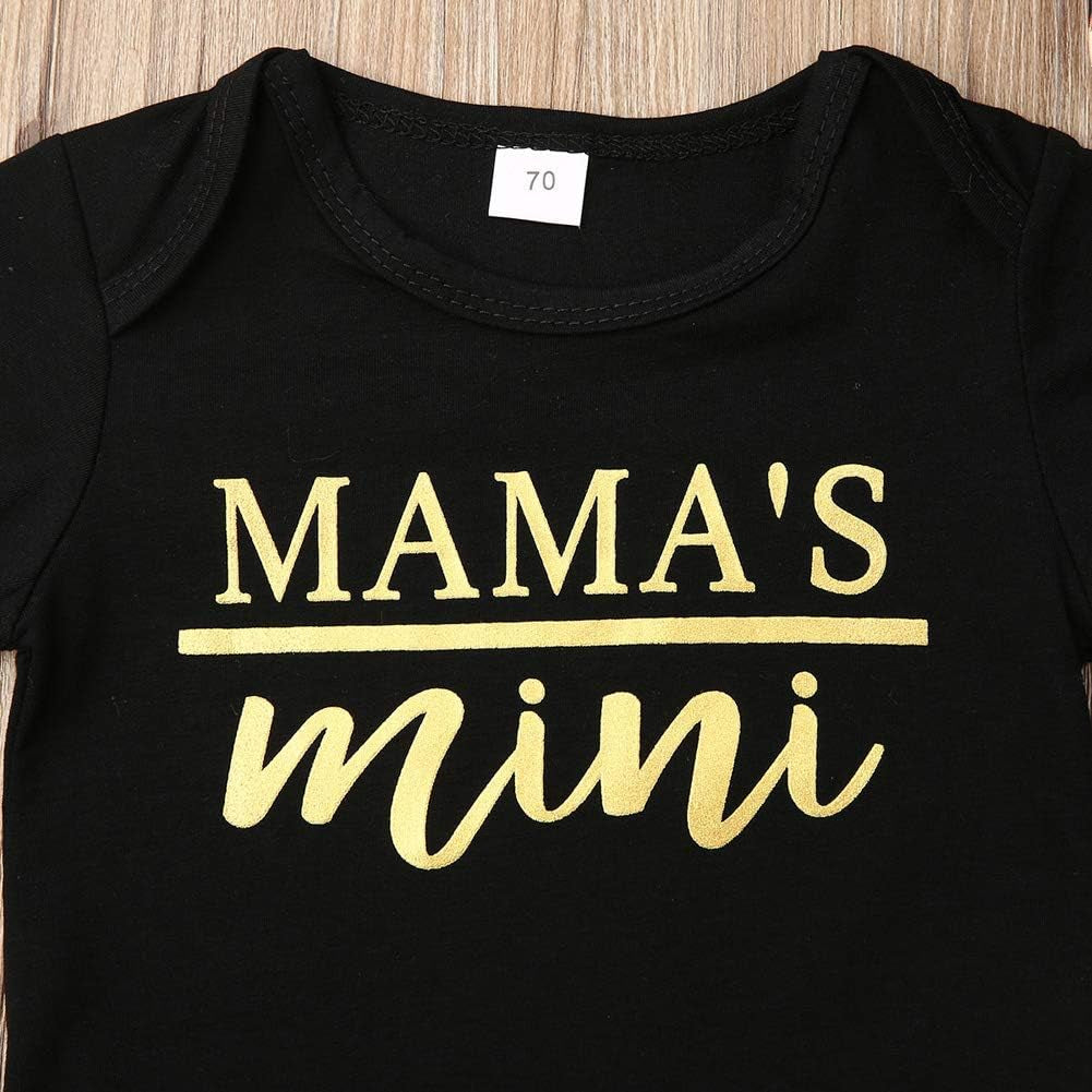 Newborn Baby Girl Cotton Ruffled Short Sleeve Bodysuit Tops + Floral Shorts Baby Girl Clothes Set (A Black Mama'S Mini, 0-3M)