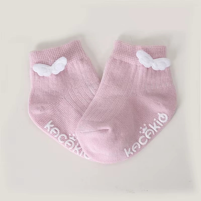 Cute Baby Socks Cotton Non Slip Baby Angel Wing Socks Little Boys Girls Kids Princess Crew Socks White Pink Blue Birthday Funny