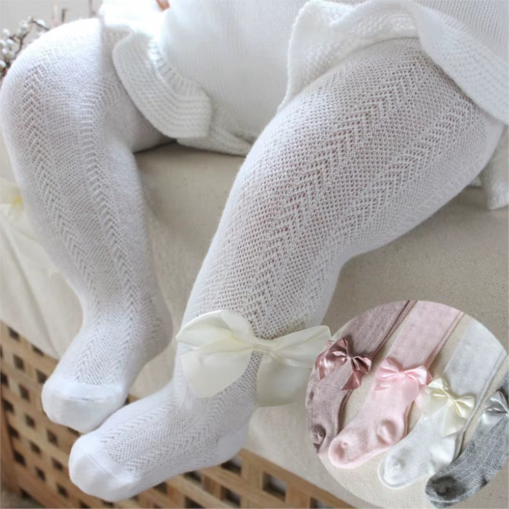 Summer Mesh Baby Girl Tights Cute Bows Solid Color Infant Toddler Pantyhose Breathable Soft Cotton Stockings Baby Girl Clothes