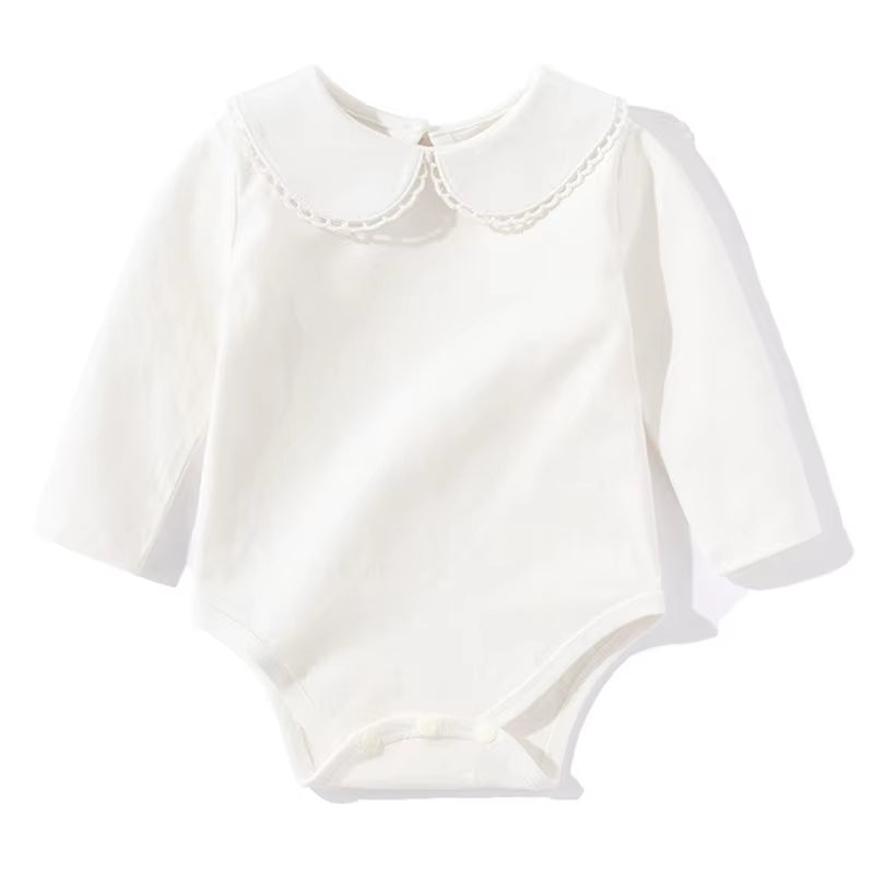 Autumn Spring 0-24M Baby Girl Clothing Toddler Baby Girl Romper Long Sleeved Cotton White Infant Baby Girls Jumpsuit