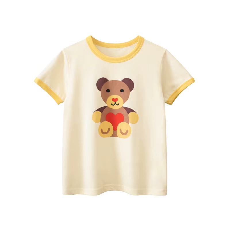 2025 Summer Children Short Sleeve T-Shirts for Girl Printed Bear Baby Girl Top 2-8 Years Baby Girl T Shirts Toddler Girl Clothes