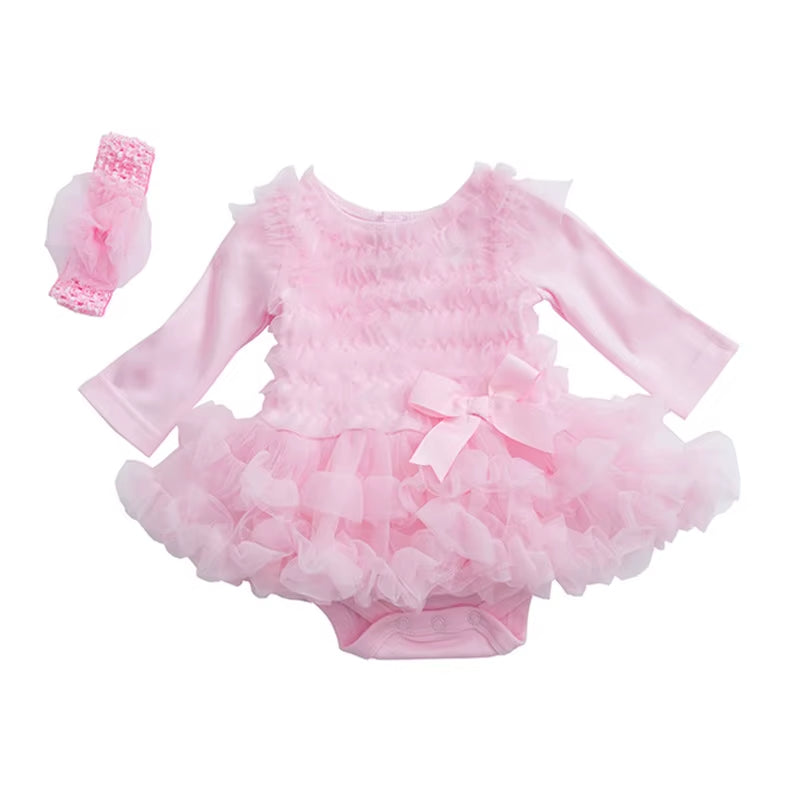 Ruffles Baby Girl Party Dress Autumn Long Sleeve Kids Girls Lace Princess Dresses for Newborn Clothing Sets