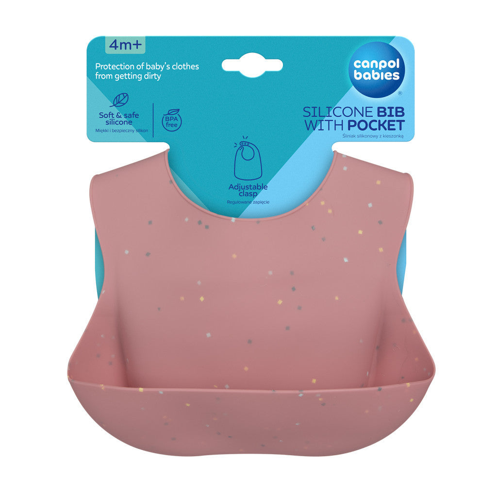 Canpol Babies Premium Silicone Pocket Bib - Pink Dots Playful Collection