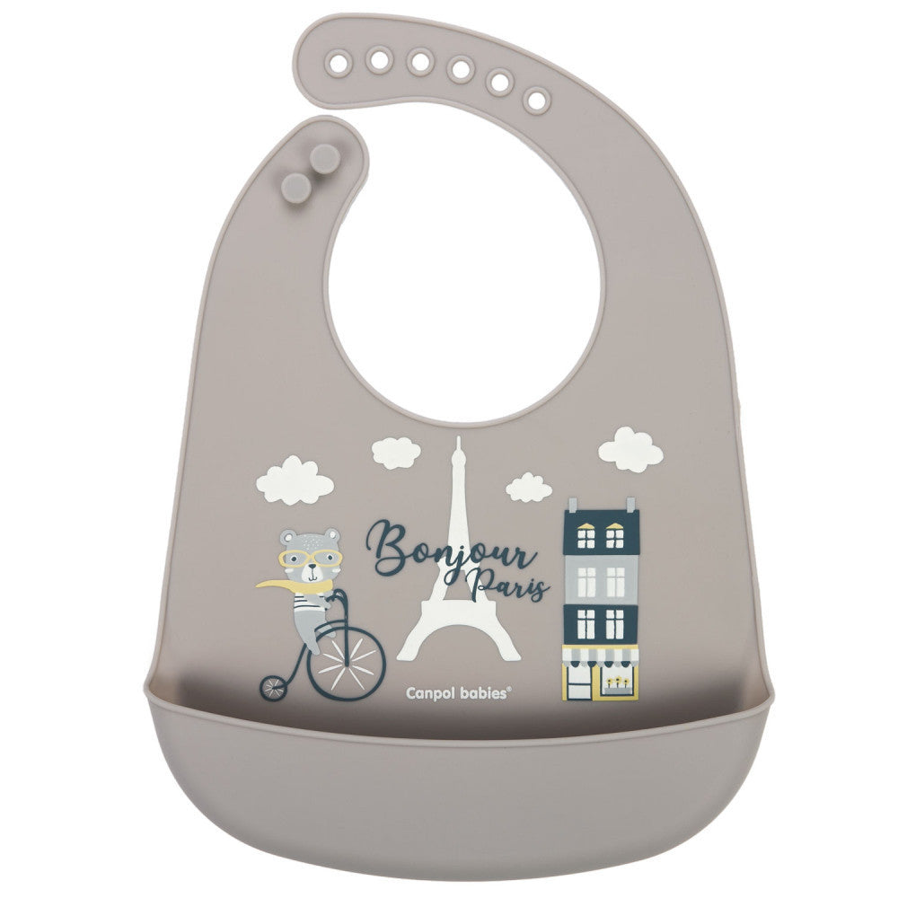 Canpol Babies Premium Silicone Pocket Bib - Bonjour Paris Navy Beige Collection