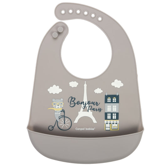 Canpol Babies Premium Silicone Pocket Bib - Bonjour Paris Navy Beige Collection