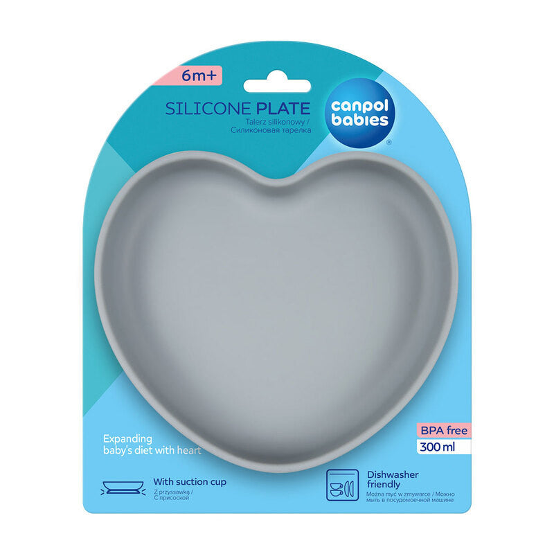 Canpol Babies Premium Heart-Shaped Silicone Plate with Suction Cup - Ocean Blue Collection