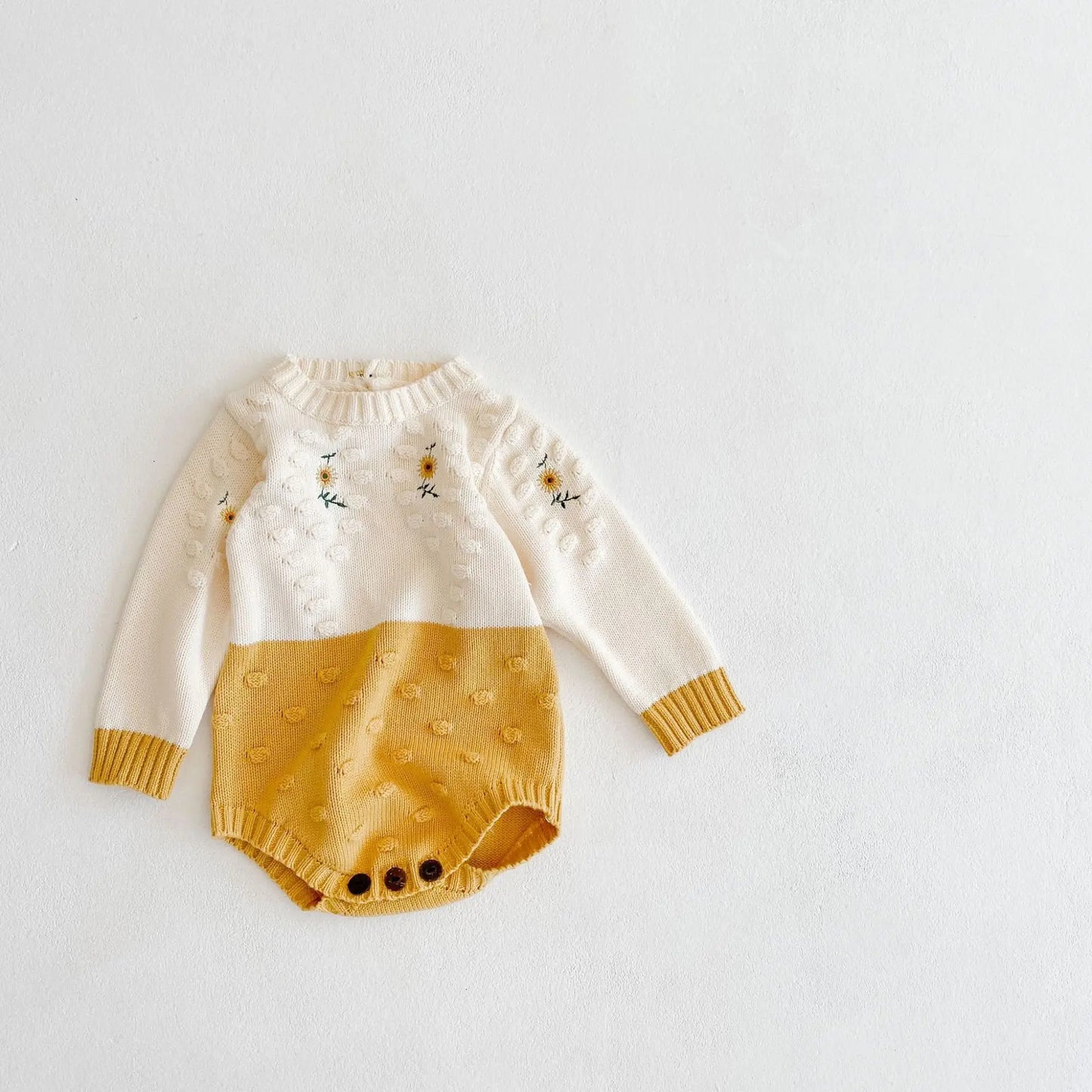 Spring Baby Girl Rompers Girl Long Sleeves Knit Sunflower Embroider Rompers Autumn Baby Girl Newborn Rompers Clothes