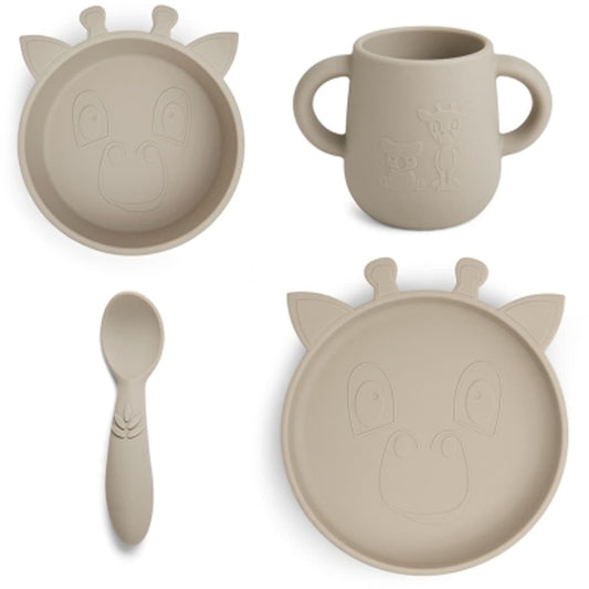 NUUROO Premium Silicone 4-Piece Feeding Set - Pebble Grey Giraffe Collection