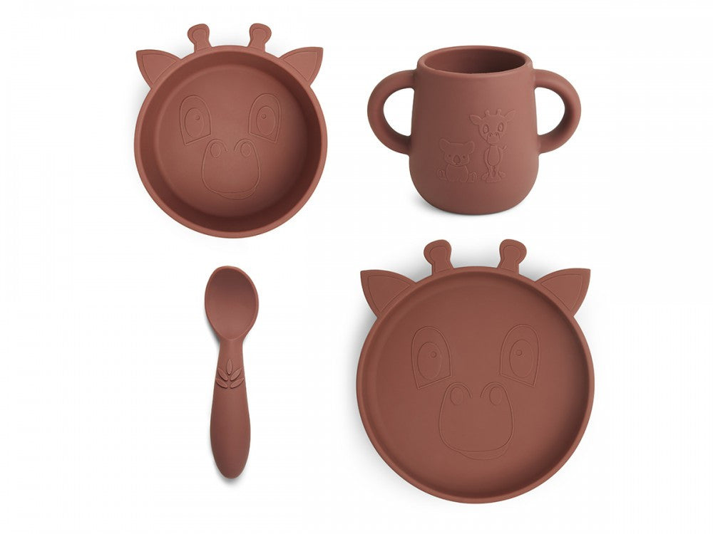 NUUROO Premium Silicone 4-Piece Feeding Set - Mahogany Giraffe Collection