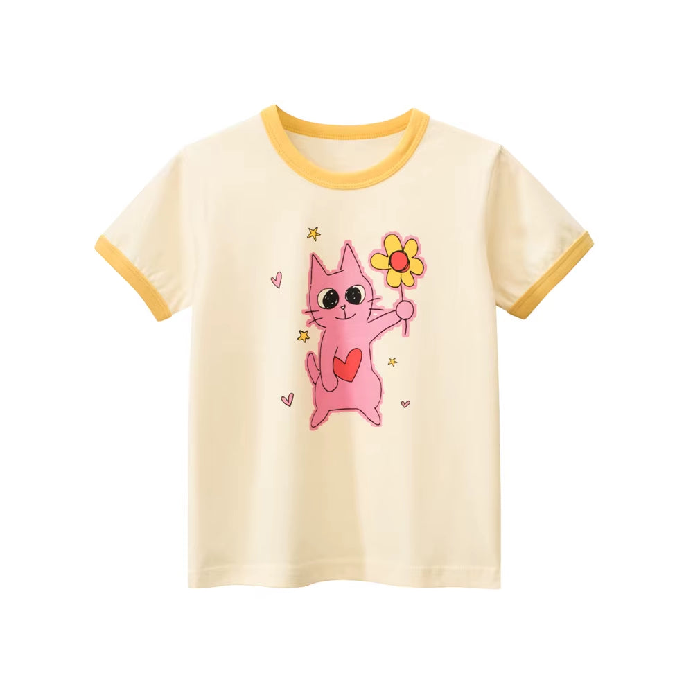 2025 Summer Children Short Sleeve T-Shirts for Girl Printed Bear Baby Girl Top 2-8 Years Baby Girl T Shirts Toddler Girl Clothes