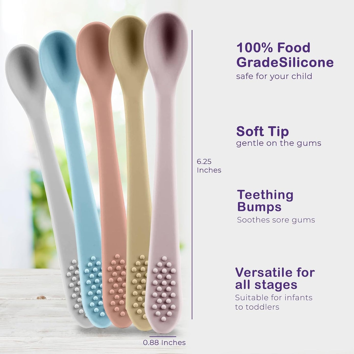 Silicone Baby Spoon Self Feeding Utensil First Stage Infant Feeding Spoon - Soft & Gentle on Gums - BPA Free Set (Pastel3)