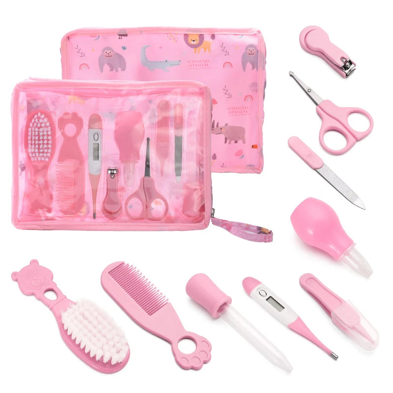 Baby Care Kit Kid Multi-Functional Nail Clipper Comb Hair Thermometer Grooming Brush Kit Scissors Baby Health Care Set Newborn