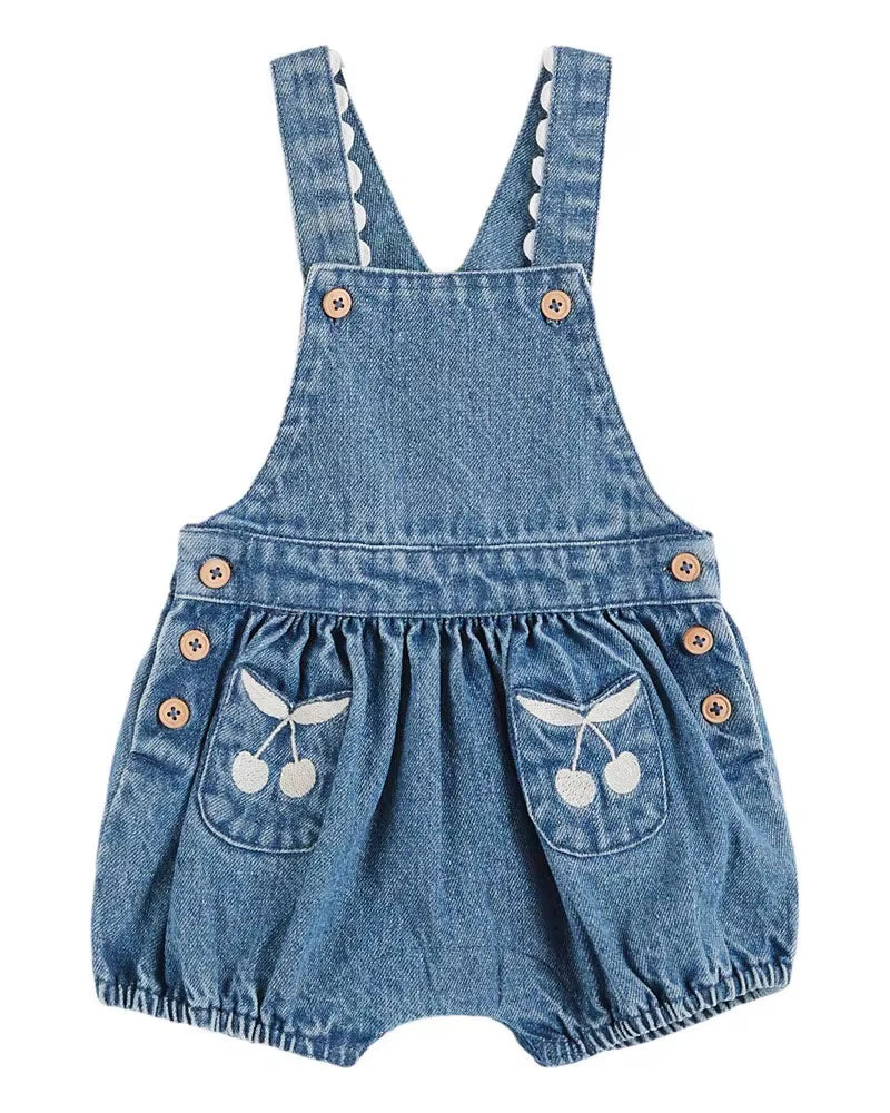 Printed Kids Pleated Blouse Top Shorts Set 2025 Summer EM Brand Embroidery Girl Princess Dress Denim Overalls Pant Children Set