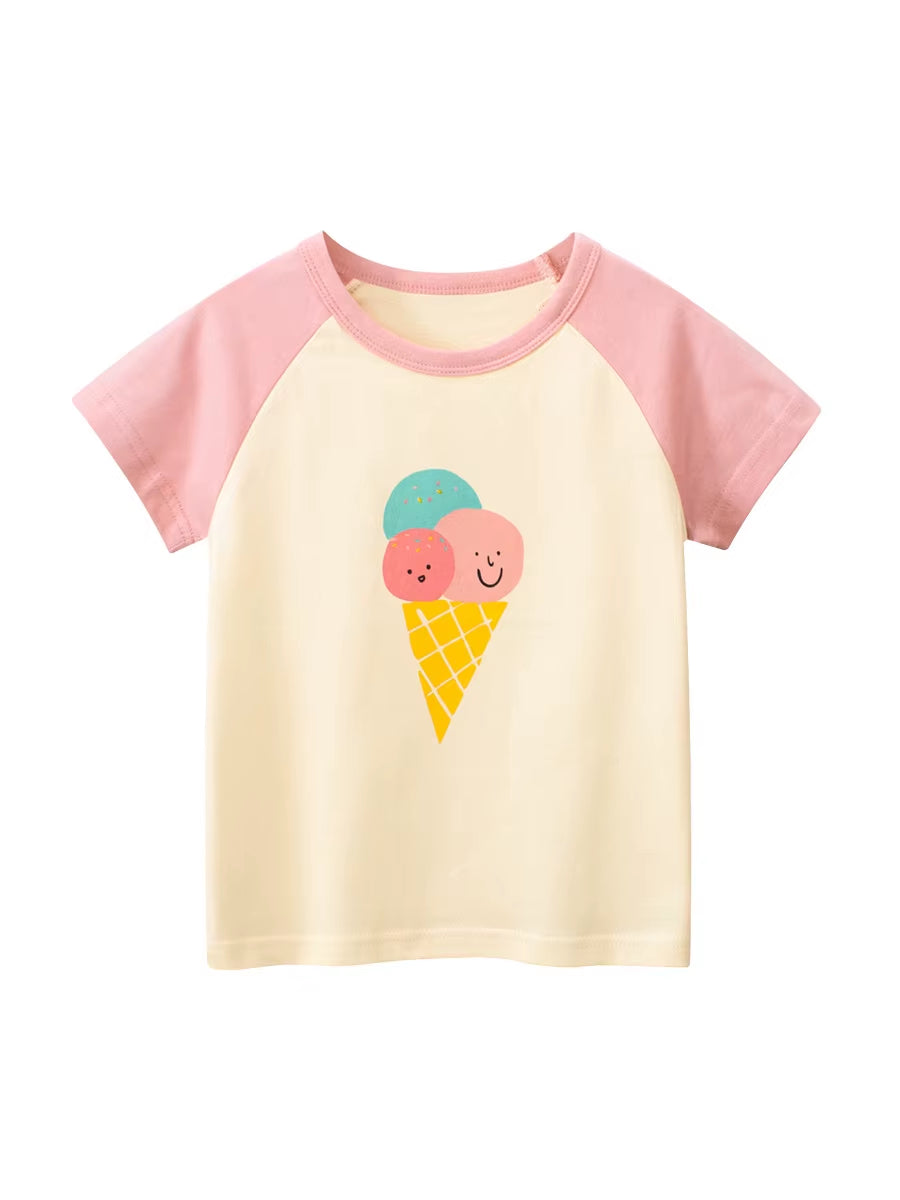 2025 Summer Children Short Sleeve T-Shirts for Girl Printed Bear Baby Girl Top 2-8 Years Baby Girl T Shirts Toddler Girl Clothes