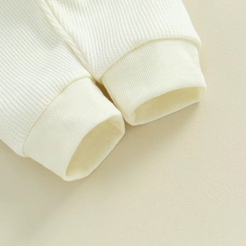 Baby Girl Boy Christmas Outfit Letter Monster Hand Pattern Long Sleeve Waffle Sweatshirts Long Pants 2Pcs Fall Clothes Set