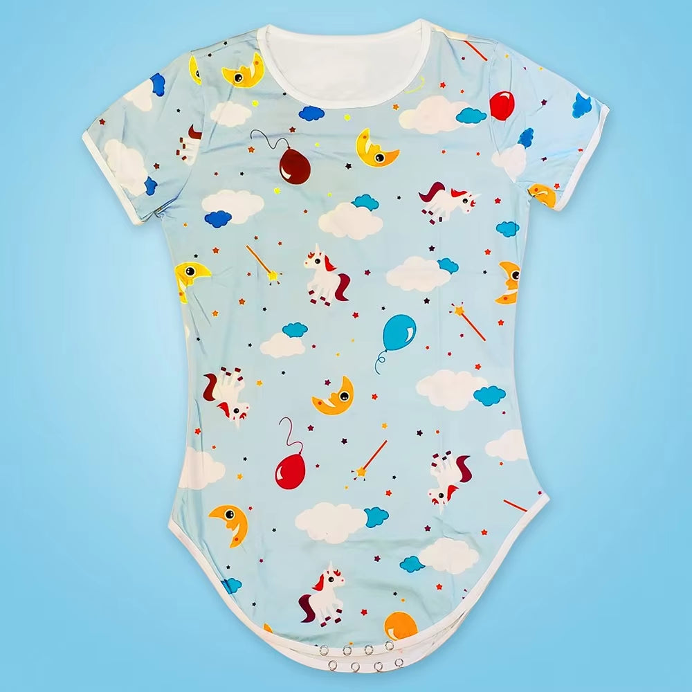 DDLG Adult Bodysuit Pajamas Snap Crotch Romper Onesie for Adult Baby Diaper Lover Boys for Adult Baby Girl