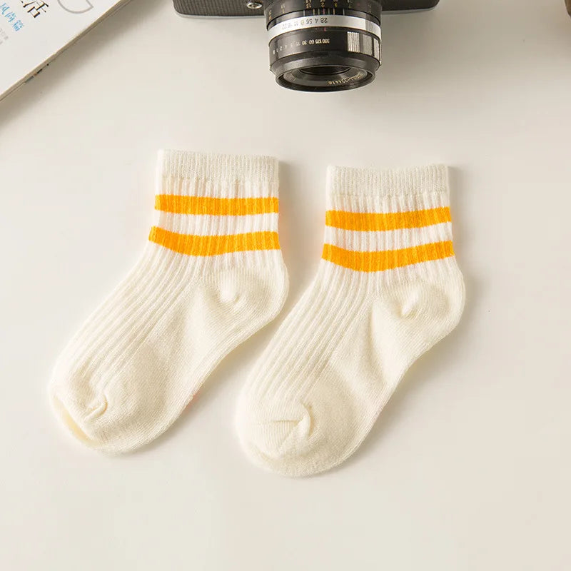 Cotton Children Socks Kids Socks Stripe Boys Girls White School Socks Sport Basketball Athletic Meias Coloured 2 Stripes 1-8 Y