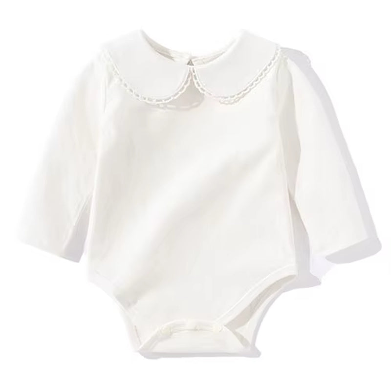 Autumn Spring 0-24M Baby Girl Clothing Toddler Baby Girl Romper Long Sleeved Cotton White Infant Baby Girls Jumpsuit