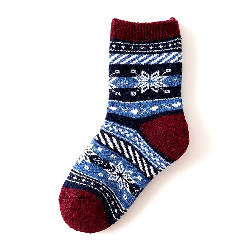 Children Winter Wool Socks Fair Isle Jacquard Weave Pattern Socks for Boys Girls Warm Thick Socks Kids Christmas Footwear Baby