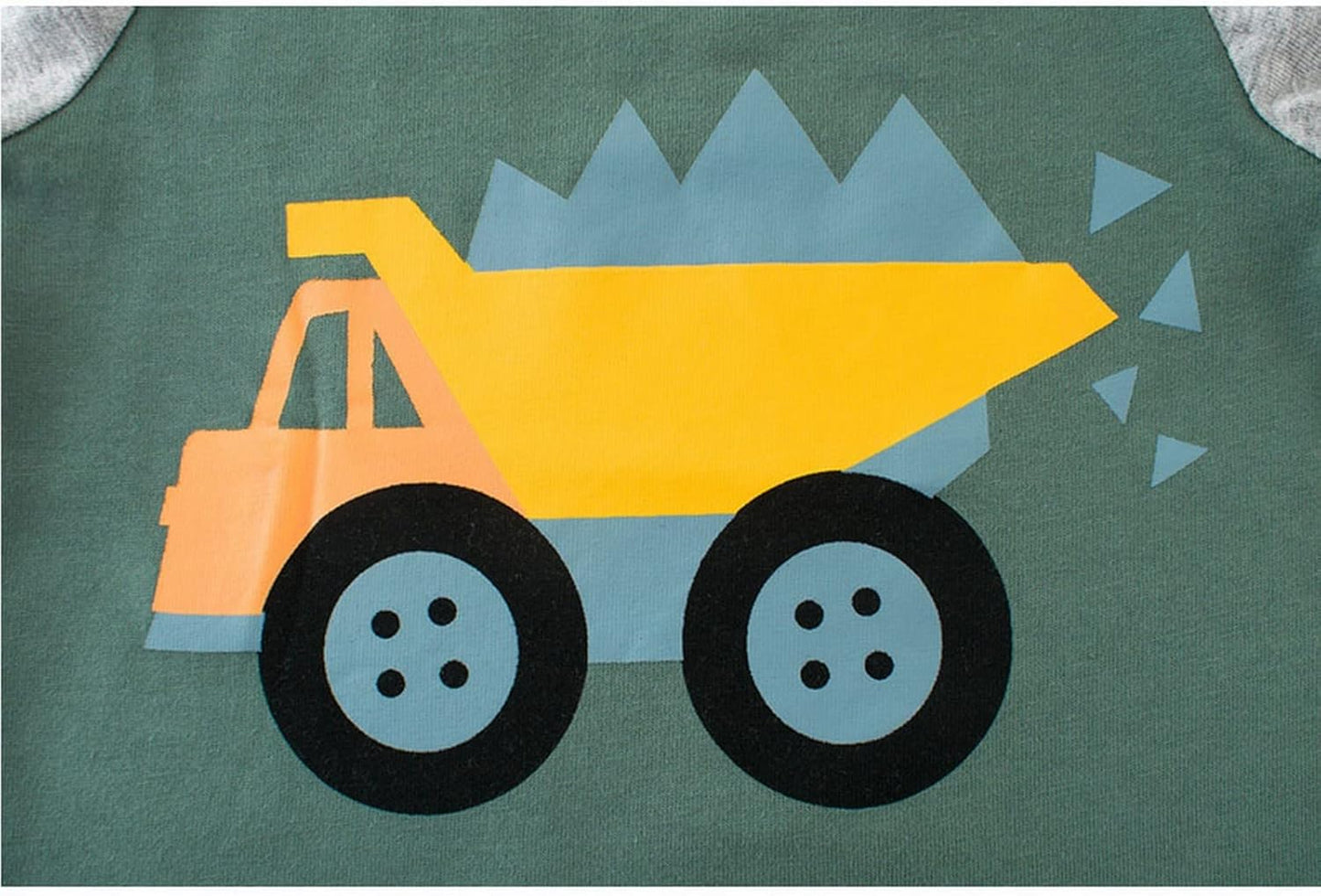 Little Child Clothes Set for Spring Summer Boys Shoulder Patchwork Long Sleeve Tops Cartoon Big Truck Long T (Green, 90)
