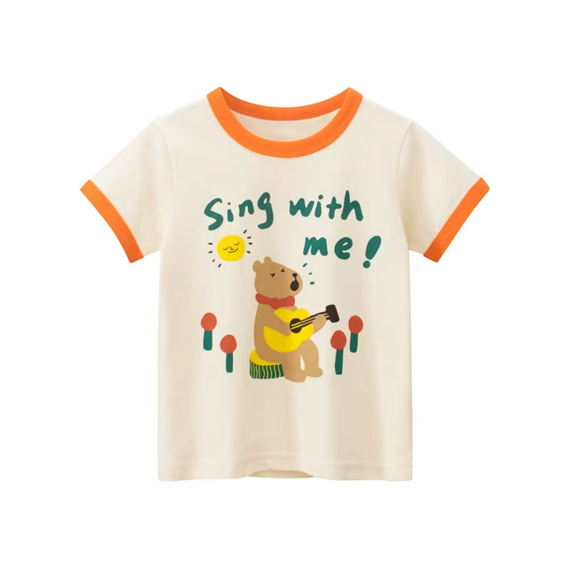 2025 Summer Children Short Sleeve T-Shirts for Girl Printed Bear Baby Girl Top 2-8 Years Baby Girl T Shirts Toddler Girl Clothes