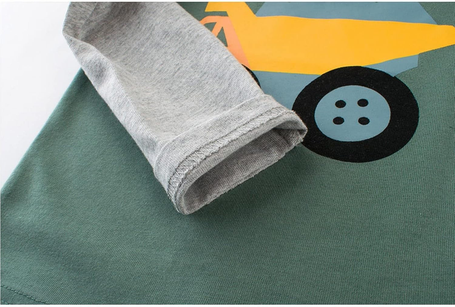 Little Child Clothes Set for Spring Summer Boys Shoulder Patchwork Long Sleeve Tops Cartoon Big Truck Long T (Green, 90)