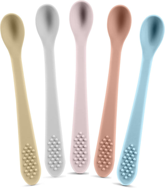 Silicone Baby Spoon Self Feeding Utensil First Stage Infant Feeding Spoon - Soft & Gentle on Gums - BPA Free Set (Pastel3)