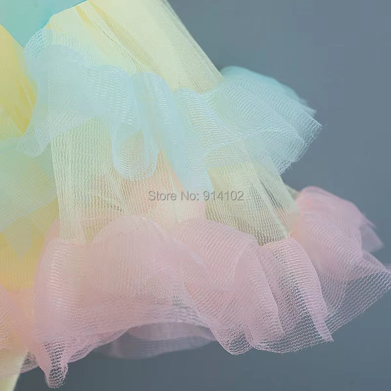 Rainbow Stripes Baby Girl Dress Summer Lace Kids Baptism Birthday Dress Princess Girls Clothing Infant Dresses Vestido