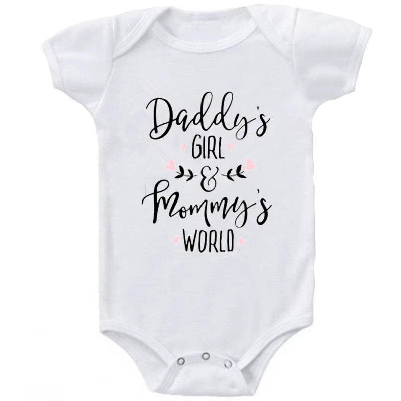 Daddy'S Girl Mommy'S World Baby Girl Clothes White Cotton Newborn Bodysuit Cute Short Sleeve Baby Body Suit Baby Girl Clothes
