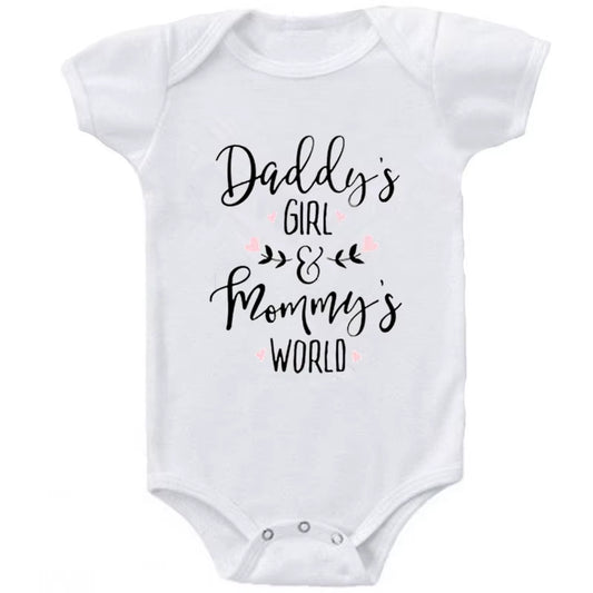 Daddy'S Girl Mommy'S World Baby Girl Clothes White Cotton Newborn Bodysuit Cute Short Sleeve Baby Body Suit Baby Girl Clothes