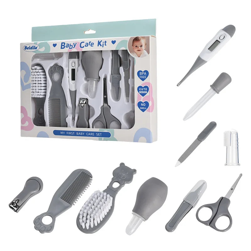 Baby Care Kit Kid Multi-Functional Nail Clipper Comb Hair Thermometer Grooming Brush Kit Scissors Baby Health Care Set Newborn