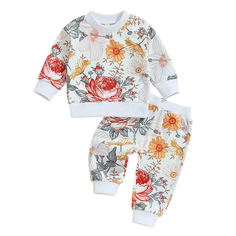 2024-05-23  Toddler Girls Fall Outfits Floral Print Long Sleeve Sweatshirt and Elastic Sweatpants Set Baby Clothes