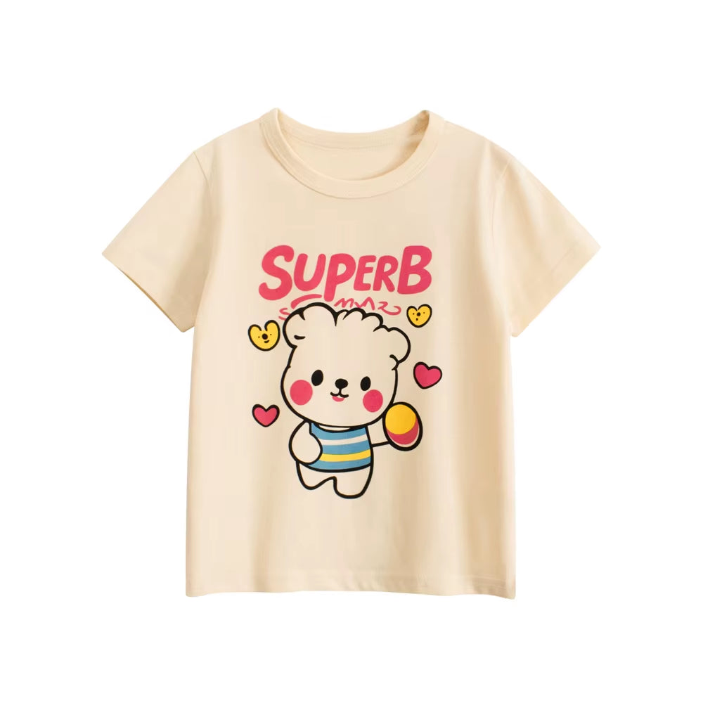 2025 Summer Children Short Sleeve T-Shirts for Girl Printed Bear Baby Girl Top 2-8 Years Baby Girl T Shirts Toddler Girl Clothes