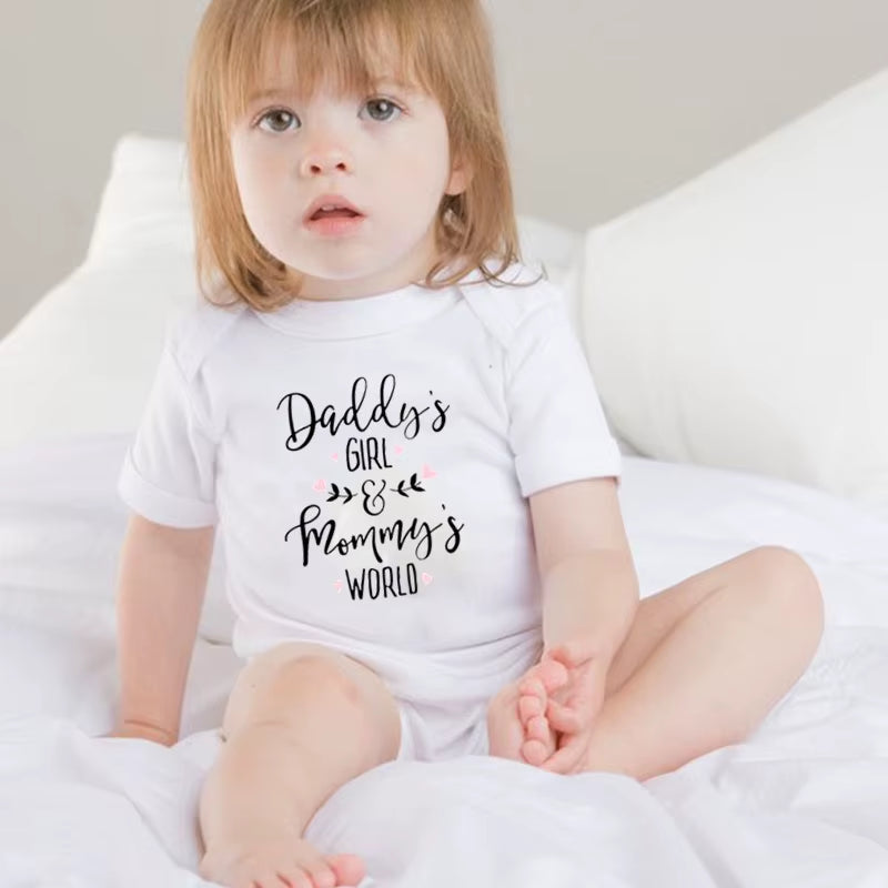 Daddy'S Girl Mommy'S World Baby Girl Clothes White Cotton Newborn Bodysuit Cute Short Sleeve Baby Body Suit Baby Girl Clothes