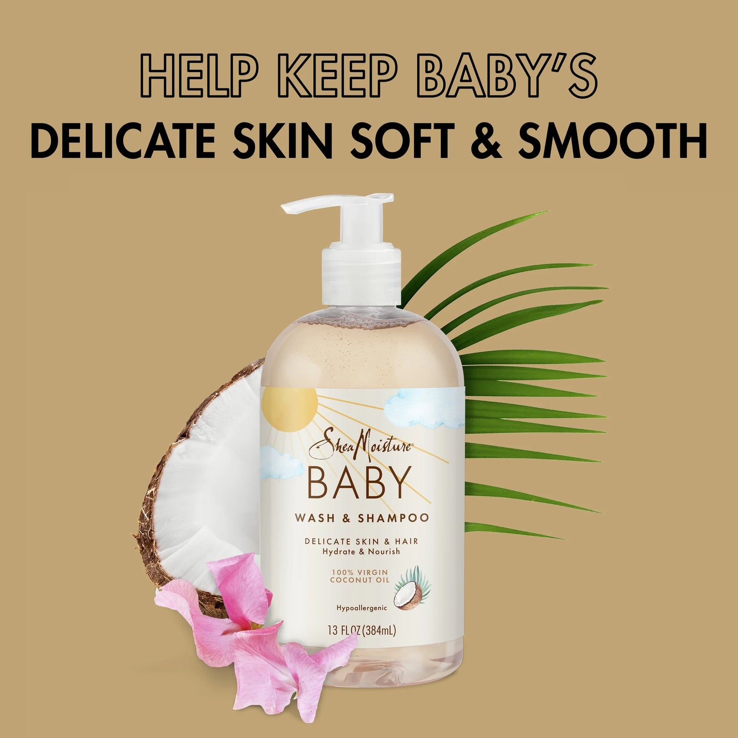 Baby Wash and Shampoo with 100% Virgin Coconut Oil, Sweet Pea & Murumuru, 13 Fl Oz