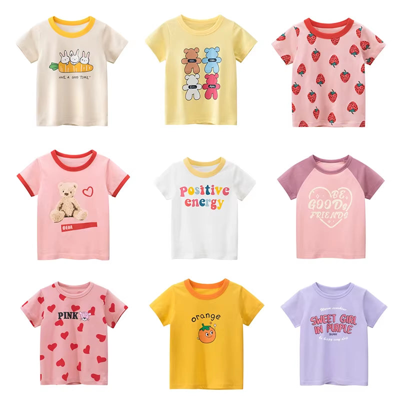 2025 Summer Children Short Sleeve T-Shirts for Girl Printed Bear Baby Girl Top 2-8 Years Baby Girl T Shirts Toddler Girl Clothes