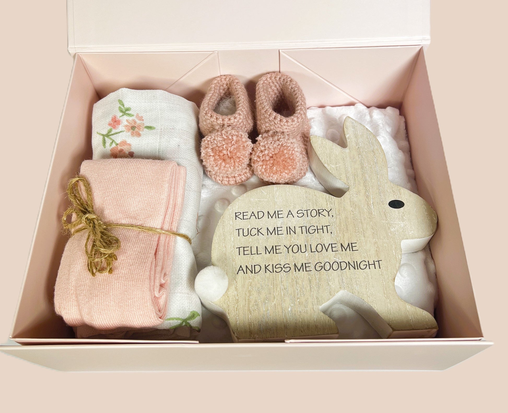 New Baby Gifts, Baby Girl Hamper, Baby Clothes, Baby Booties.