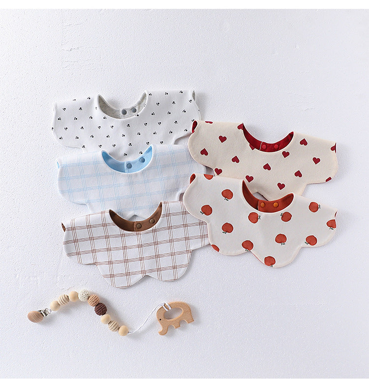 Adorable Simple Pattern Cotton Snap-on Flowers Shaped Bib-0