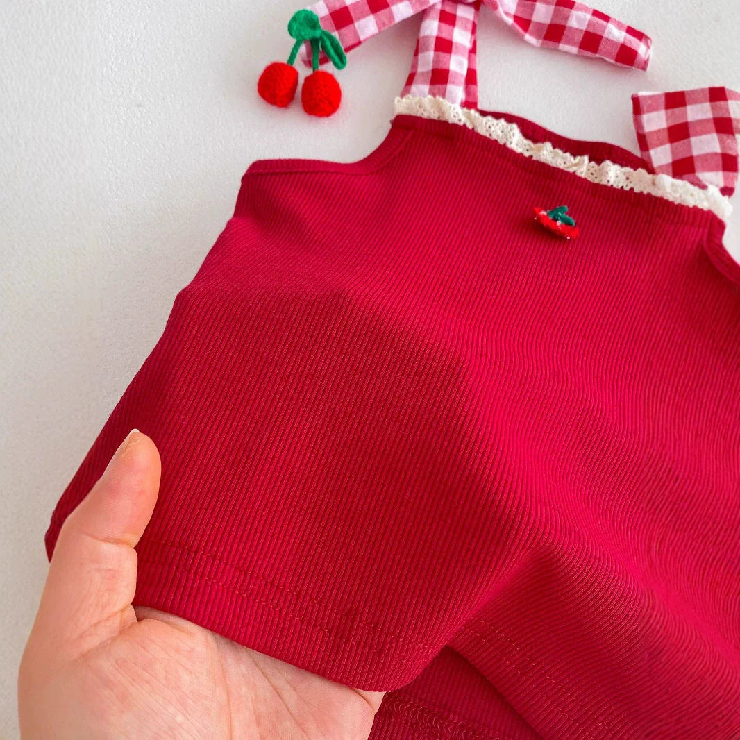 Summer Hot Selling Baby Kids Girls Sleeveless Plaid Pattern Top Vest and Bloomers Clothing Set-1